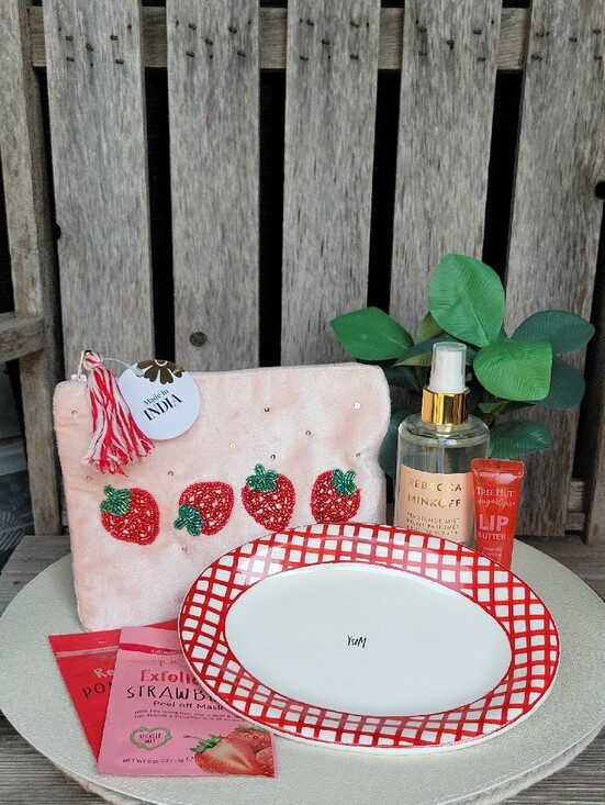 made in India Handbags - Rebecca Minkoff, Pink Velvet Strawberry Pouch, Rae Dunn, Tree Hut & Que Bella